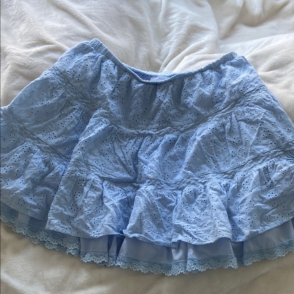 Blue Bubble Mini Skirt with Ruffled Tiers